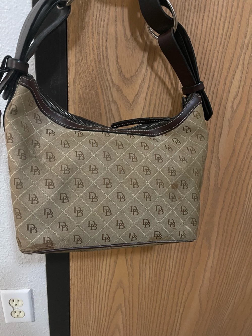Dooney & Bourke Tan Logo Hobo with Dark Brown Trim